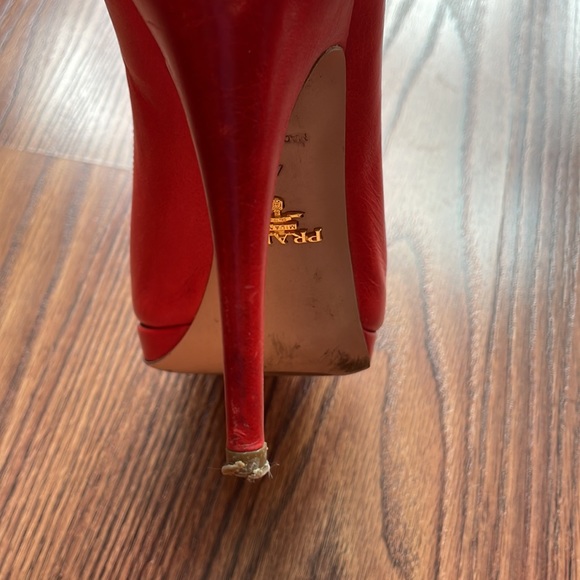 Bright Red Prada Peep-Toe Heels - Picture 7 of 9